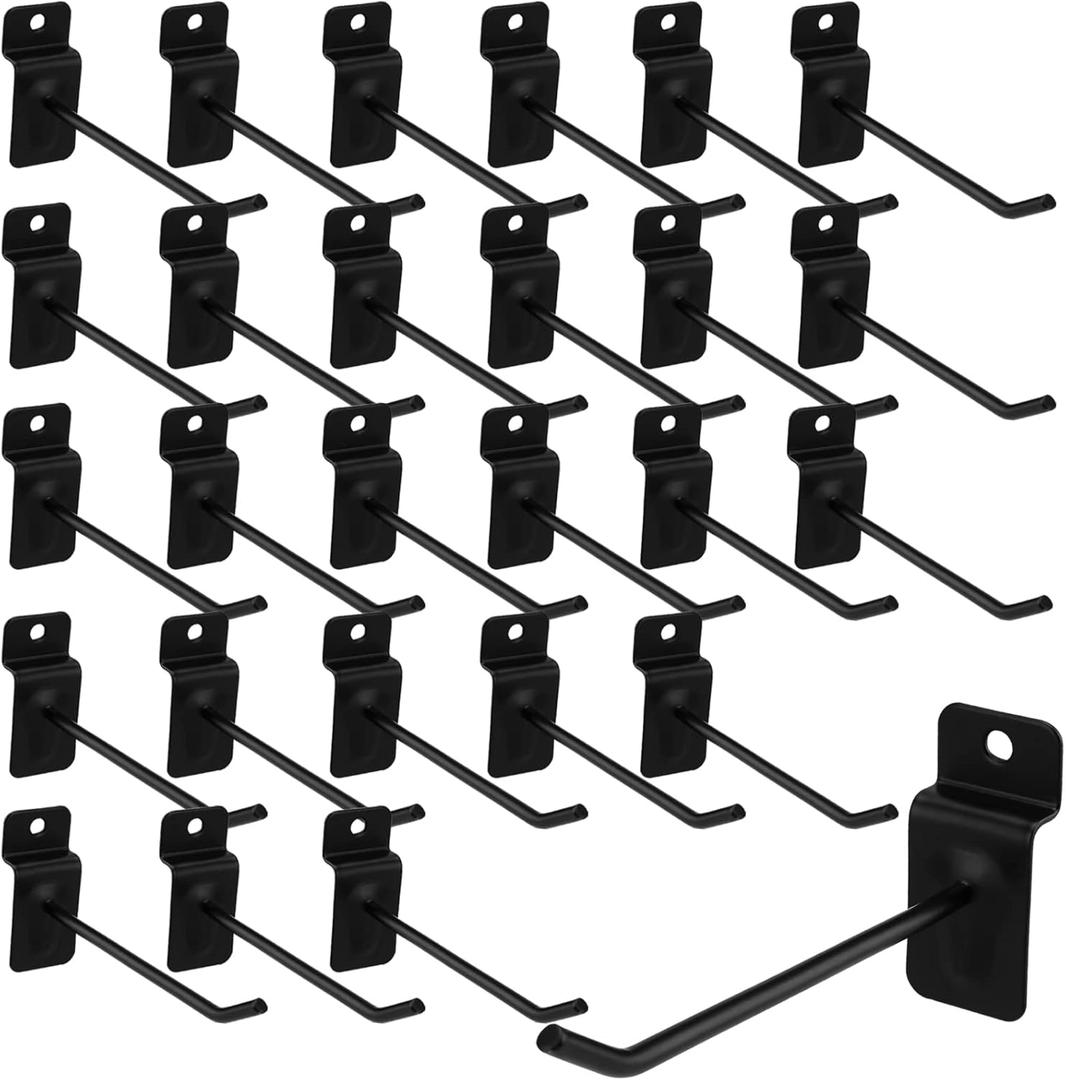 100 PCS 4 Inch Slatwall Hooks, Slat Wall Gridwall Panel Slat Wall Hooks Slot Board Hangers Pegs Hanging Accessories for Garage Shop Room Organization and Commercial Exhibition