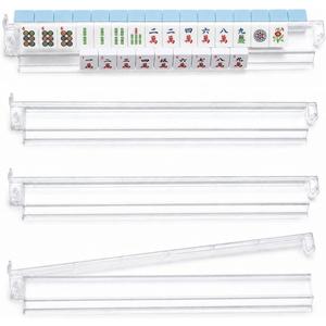 DeerIsle Mahjong Racks Set with Pushers and Carrying Bag, Portable Bamboo Tile Holder Stand for Mahjong Game, 4-Player Complete Accessory Kit