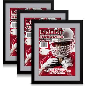 Geetery 3 PCS Sports Magazine Frame Fits Measuring 8.5 x 11.25 Inch Magazine Display Frame with Installed Hangers and Core Matting Plastic for Wall Hanging(Black, Grey Mat)