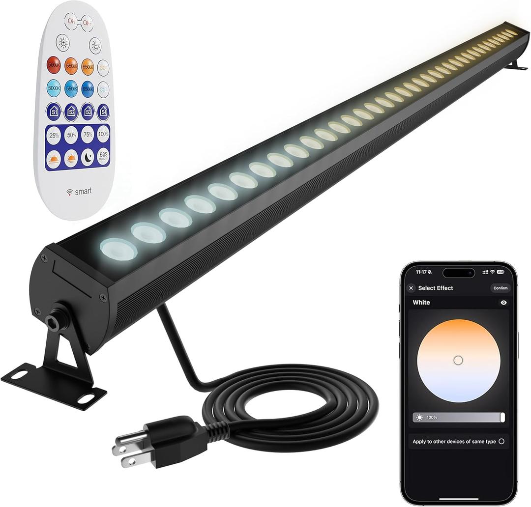 Smart Wall Washer Light 6CCT Adjustable Color Temperature & Dimmable 1%-100%, Super Bright LED Bar Light with Smart APP Control, Waterproof IP65, Timer & Remote for Indoor/Outdoor Decor, Tunable White(2700-6500K)