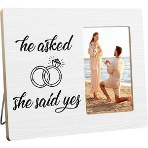 Engagement Gifts for Newly Married Couples, Wedding Picture Frame, He Asked She Said Yes, 4x6 Inch Photo