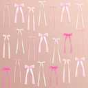 48Pcs Pink Bow Decor, Bow Wall Decor Ribbon Bows Decorations for Party Bridal Shower, Bachelorette Party, Wedding Backdrop, Birthday, Baby Shower, Women Girls Room Bedroom Wall Decoration