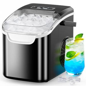 COWSAR Ice Maker Countertop, Portable Ice Machine with Self-Cleaning, 26.5 lbs/24Hrs, 8 Ice Cubes in 6 Mins, Ice Basket and Scoop, Ideal for Home, Kitchen, Bar, Camping (Dark Black)