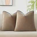 JUSPURBET Stone Luxury Velvet Throw Pillow Covers with Piping 24x24 Inch Set of 2 Washable Accent Cushion Cases for Sofa Bed Home Decor with Hidden Zipper