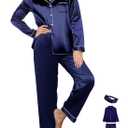 WJing Yi Jia 2 Pcs XS Womens Silk Satin Pajamas Sets Long Pj Sets Button Down Pjs Set Loungewear Sleepwear, Size Xs