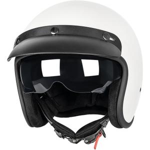 Yesmotor 3/4 Open Face Retro Motorcycle Helmet Vintage Helmet for Vespa Motorbike Casco, Moped, Cruiser, Bobber, and Chopper - DOT ApprovedWhite, Medium