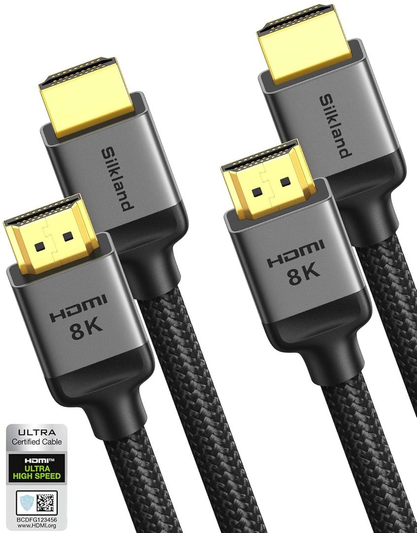 Silkland 10K 8K HDMI 2.1 Cable Certified 2-Pack 6.6FT [4K@120Hz 144Hz, 8K@60Hz, 2K@240Hz] Ultra High Speed HDMI Cable 48Gbps (Upgrade Braided),HDR, eARC, HDCP 2.3, Compatible for/PS5/PS4/Roku TV