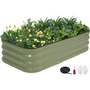 3-in-1 Modular Raised Garden Bed Kit - Adjustable Sizes (4x2x1ft, 3x3x1ft, 5x1x1ft) - Heavy-Duty Galvanized Steel Planter Box with Bracing Rods & Gloves for Vegetables, Fruits, Flowers (Green)