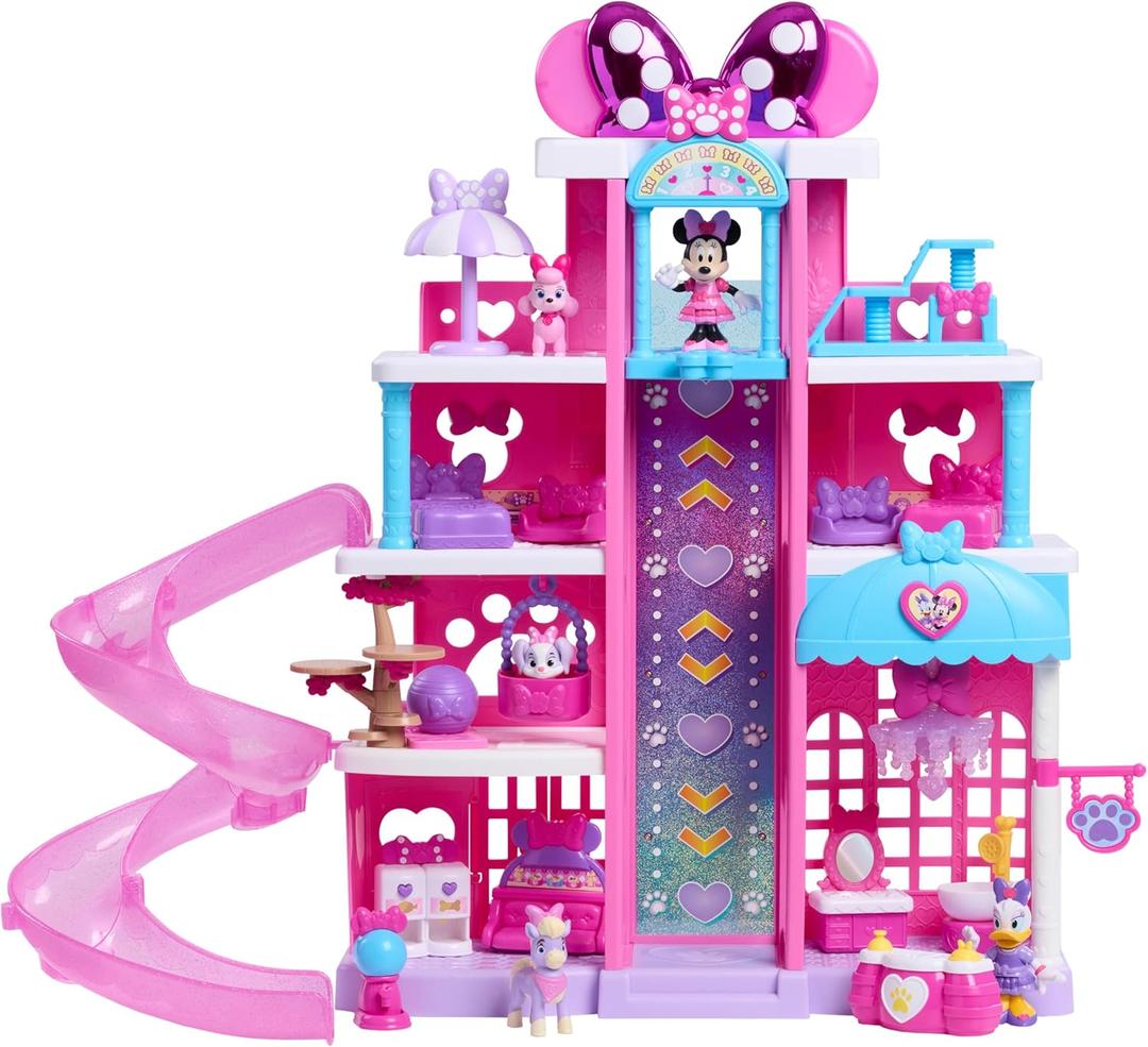 Disney Jr. Minnie Mouse Pet Hotel Playset with 2 Bonus Figures, 20 Inch Playset, 25 Pieces Included, Ages 3 and Up