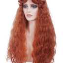 Long Ginger Wig for Women Retro Copper Red Curly Wig with bangs Anburn Vintage Wig for Halloween,Daily Use