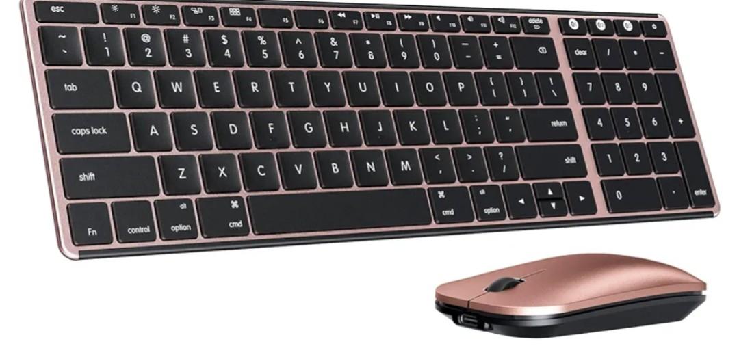 seenda Bluetooth Keyboard and Mouse Combo for Mac, SKM64-2 Rechargeable Slim Wireless Keyboard Mouse Compact, 3 Multi-Device Connection, Compatible for Mac, MacBook Pro/Air, iPad, Black Rose Gold