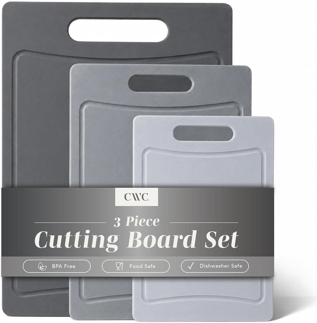 COOK WITH COLOR Non-Slip Cutting Board Set Kitchen Essentials with Easy Grip Handle for Meat, Veggies, and Fruits, 3 Cutting Boards, Gray