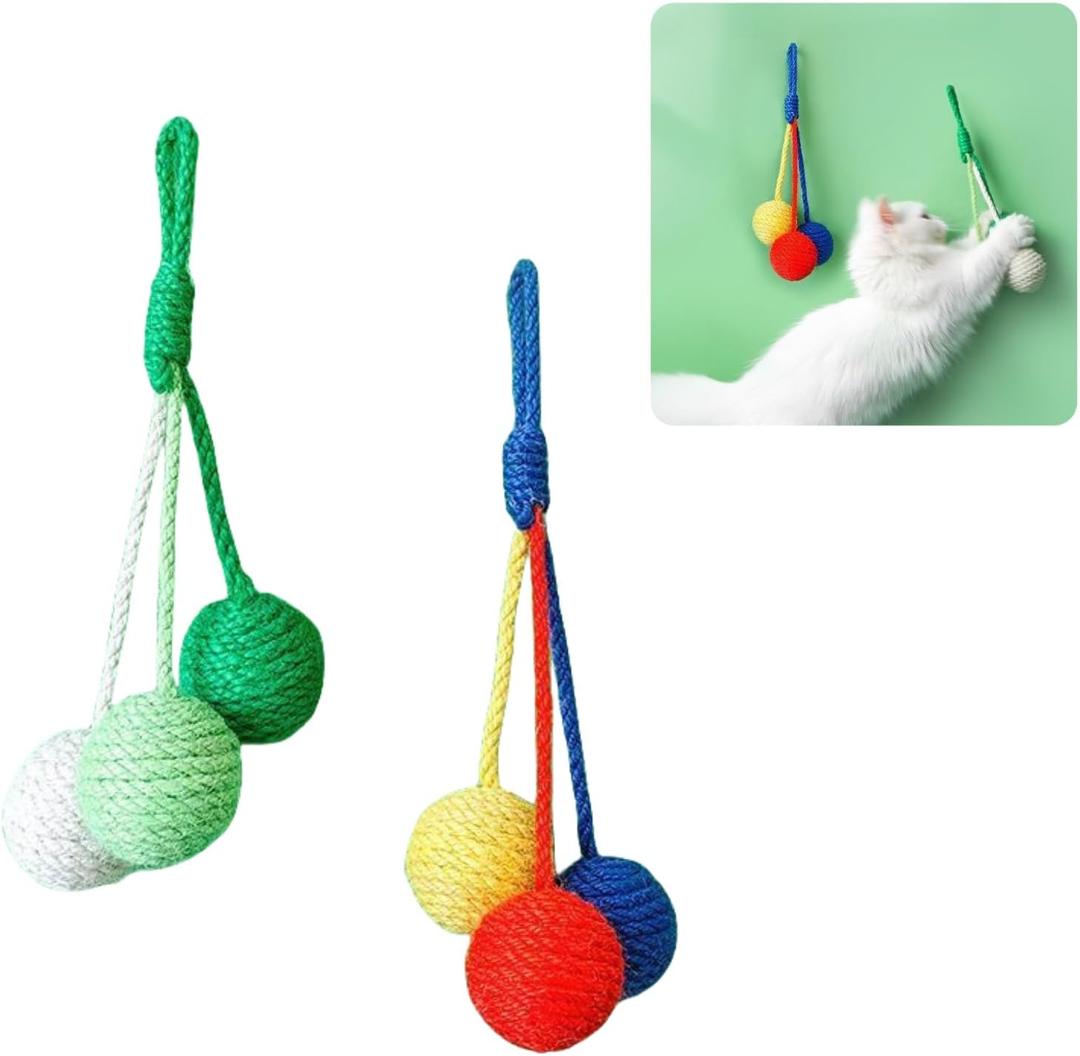 2 Pcs Hanging Cat Toys Sisal Ball – Interactive Cat Scratcher Toy with Sisal Rope, Scratching Replacement for Cage Accessories, Indoor Fun for Cats