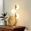 Mid Century Modern 3-Light Table Lamp, Gold LED Nightstand Lamp with White Glass Shades, Bedside Decor Lamp for Bedroom Living Room Office