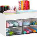 LETURE Desktop Organizer with Drawer, Accessories Stationary Organizer Desk Caddy, Pen/Pencil/Business Card/Sticky Note Tray/Paperclip Holder Storage Box (White)