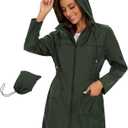 Century Star Packable Rain Jackets Waterproof Womens Rain Coats with Hood Lightweight Windbreaker Jacket (Green, L)