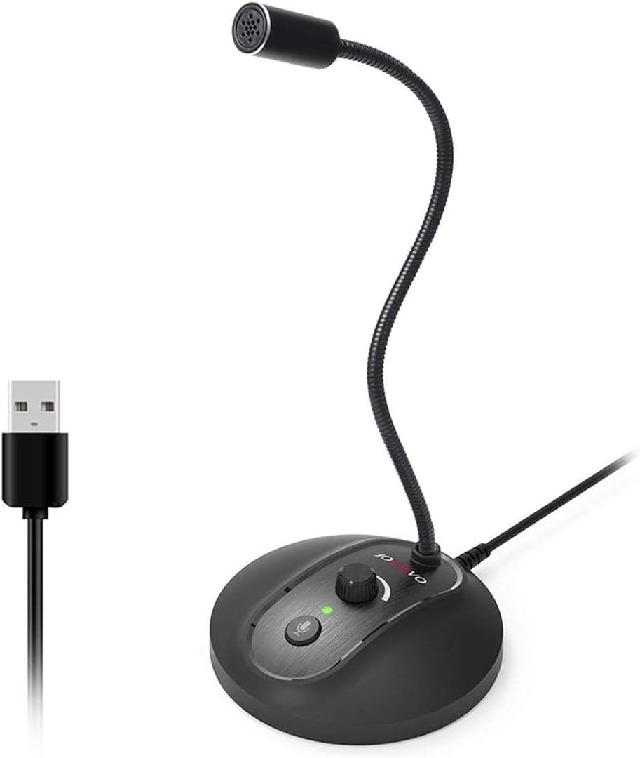 JOUNIVO USB Computer Microphone with Mute Button, Plug&Play Condenser, Desktop, PC, Laptop, Mac, PS4 Mic -360 Gooseneck Design -Recording, Dictation, YouTube, Gaming, Streaming (JV-601Pro)