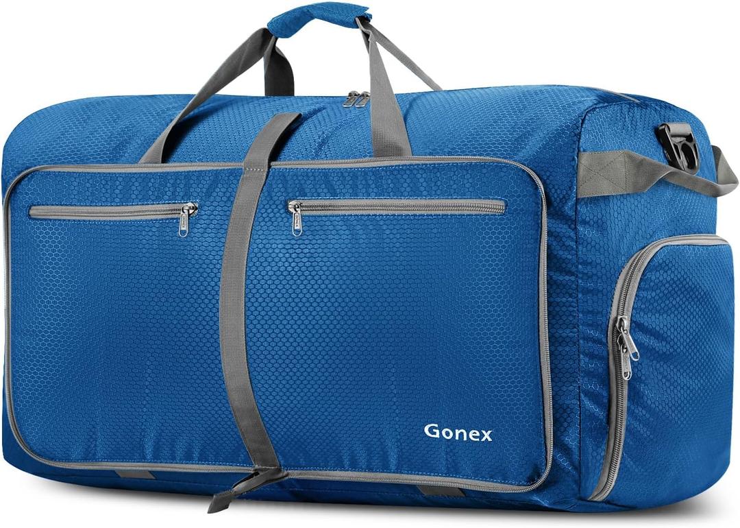 Gonex 100L Large Foldable Travel Duffle Bag with Shoes Compartment, Packable Lightweight Water Repellent Duffel Bag for Camping Gym Weekender Bag Deep Blue