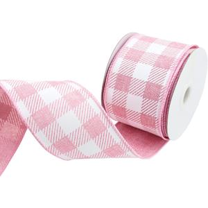 BAORJCT 2.5 Inch Wired Edge Burlap Ribbon, Pink Gingham Plaid Checked Ribbons, Easter Ribbons Summer Spring Wired Ribbon,for Gift Wrapping, Wreath, Crafts Home Decoration, Easter Decor (10yds)