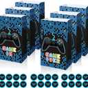 24 Pack Gamer Party Favor Bags Video Game Supplies Theme Candy Goodie Bag Game on Party Bags with Stickers for Kids Birthday Decorations, 8.66 x 5.12 x 3.15 Inches
