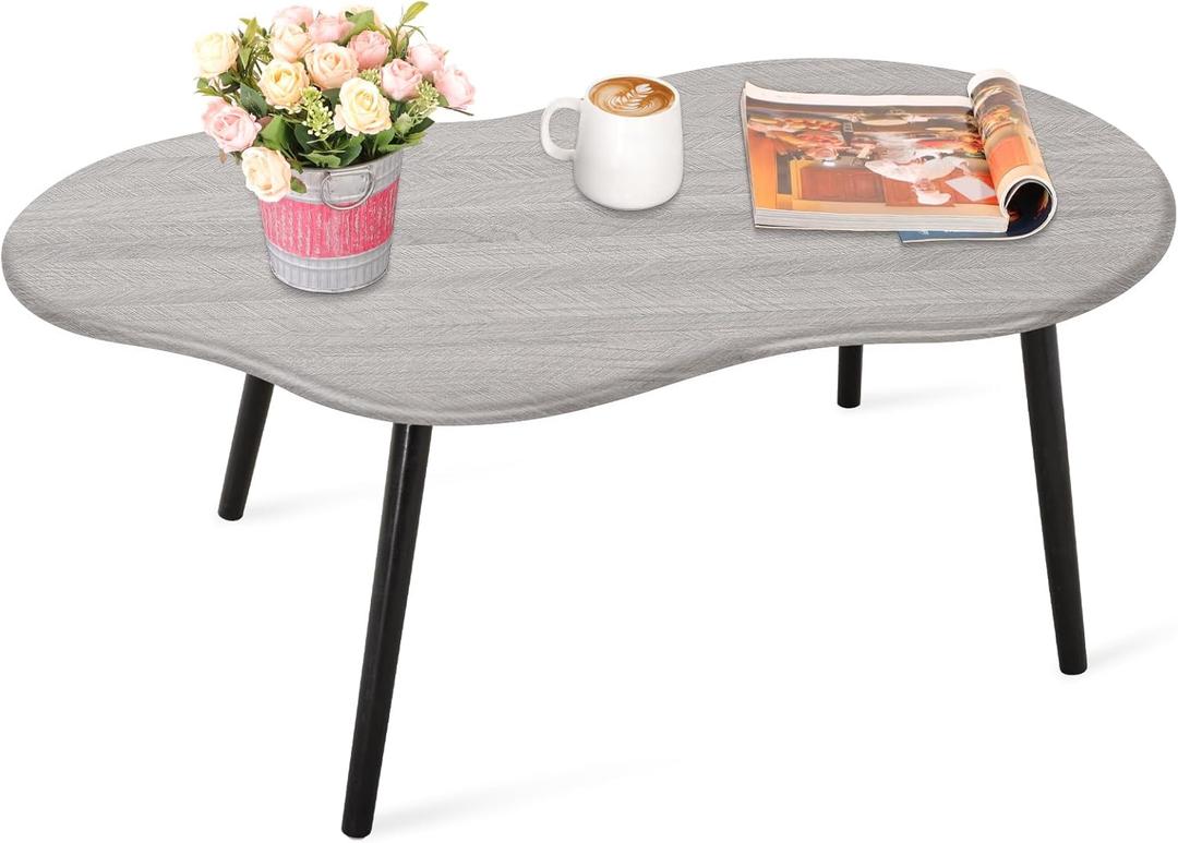 Farmhouse Coffee Table Rustic Grey Cloud Shape Coffee Tables for Small Spaces Unique Irregular Center Table with Wood Frame Decorative Furniture for Living Room, Office