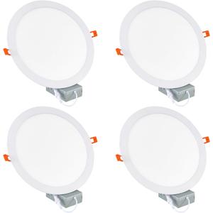 11 Inch Recessde Lighting for Ceiling with Junction Box,6000K 2185LM,24W Ultra-Thin Canless Wafer Downlight,for high Ceiling 4 Packs,No Dimmable (White)