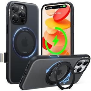 TORRAS O3 Fitness for iPhone 16 Pro Case Magnetic Stand, Fit for MagSafe, 360 Rotatable Stable Stand, Camera Control Button, Military-Grade Shockproof, Slim & Sleek, Obsidian Black Translucent