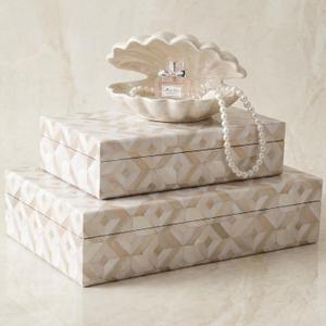 ZICOTO Decorative Storage Boxes with Lids - Set of 2 Beautiful Organizer Bins for Your Bookshelf Home Decor - Safely Store Photos, Documents and Memory Box Keepsakes on Your Shelves in Style