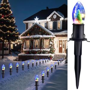 C9 Christmas Pathway Lights Outdoor - 24.2FT 20 LED Christmas Lights with Stakes, Waterproof Connectable Walkway String Lights for Outside Yard Sidewalk Driveway Christmas Decorations