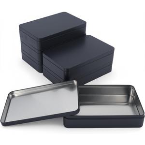 6 Pieces Rectangular Empty Tin Box Containers for Gift, Jewelery & Home Organization, 7.4 x 4.5 x 1.5 Inch (Black)