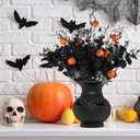 12 Pcs Halloween Decorations Artificial Flowers with Pumpkins, Maple Leaf Floral Stems Black Eucalyptus Halloween Centerpiece for Tables Vase Fillers Gothic Party Ornaments and Picks