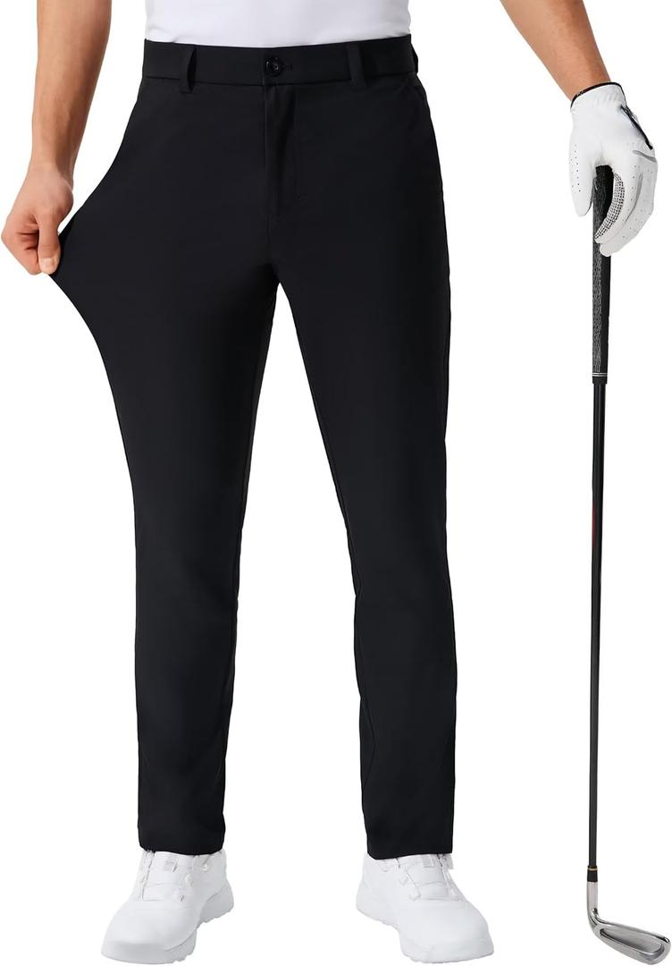 QPNGRP Men's Golf Pants 30"/32"/34" Inseam Lightweight Stretch Work Dress Pants (28W x 30L, Black)