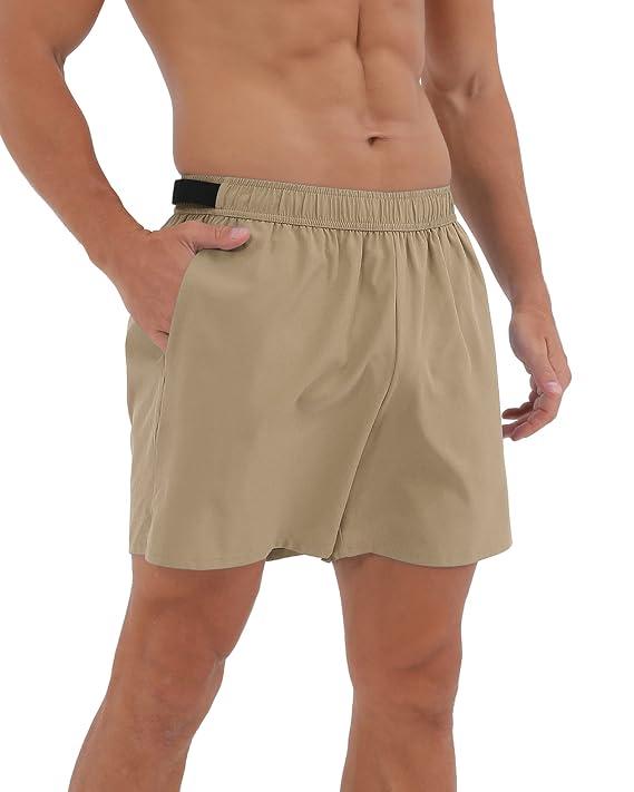 ODODOS Men's Athletic Shorts with Pockets 5" Quick Dry Lightweight Workout Gym Running Shorts, Tan, Small