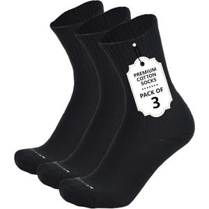 Mens Cotton Crew Length Socks, Warm Cushioned Work, Business & Formal Socks Sizes 810/1013 3/6 Pairs (Solid Black)