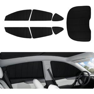 BASENOR [Upgraded Gen2] Tesla Model Y Juniper Side Window Sunshade 2025 2026, 7PCS Full Set Wrinkle-Free Window Covers for Kids, Camping & Privacy Rest, Rear Windshield Reflective UV Protection