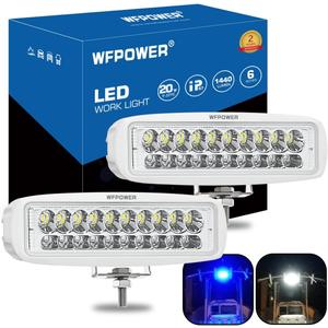 WFPOWER LED Marine Boat Lights, 6.3Inch White & Blue Spreader 2 In 1 Deck Spot Light IP67 Waterproof Double Row T-Top Dock Fog Spotlights for Pontoon Boat Fishing Accessories Truck 12V 24V (2 Pack)