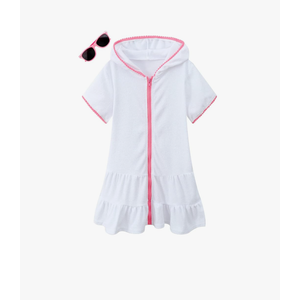 LUCKYGAL Girls Swim Cover Up Kids Swimsuit Coverup Terry Zip-Up Beach Bathing Suit Wraps with Sunglasses, 8
