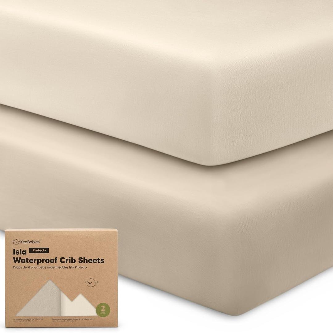 KeaBabies 2-Pack Waterproof Baby Crib Sheets for Boys, Girls - 52x28 Viscose Derived from Bamboo Toddler Bed Sheet Neutral, Fitted Crib Mattress Protector Cover for Baby Bedding, Soft & Gentle(Ecru)