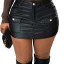 SOFIA'S CHOICE Women Leather Skirts Mini High Waisted Casual Bodycon Skirt Black Large (Black), L