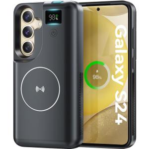 Mavulo Battery Case for Samsung Galaxy S24 6.2", 8000mAh Portable Charger with LED Display, Qi Wireless Charging, 20W USB-C Fast Charging, Sync Data & Wired Audio Supported  Black