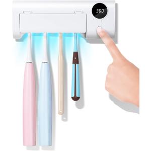 StarWin UV Toothbrush Cleaner, Timer Function, Rechargeable Tooth Brush Holder Wall-Mounted for Bathroom, No Drilling, 4 Slots