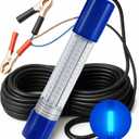 Underwater Fishing Light, 12V/24V, 26ft Cable, 5 Colors, Winder Included | 26ft Cable with a Cable Winder for Easy Storage Alligator Clips Provide Quick 12V/24V Connection; IP68 Waterproof