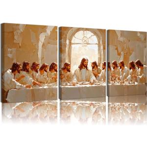 3Pcs The Last Supper Wall Art Jesus Christian Wall Decor Christian Twelve Apostle Canvas Pictures Religious Bible Renaissance Posters Prints Painting For Living Room Dining Room 12x16 inch Framed
