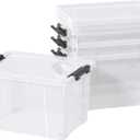 4 Pack 23 L Plastic Latching Storage Box with Wheels, Stackable Container Bin with Lids, Clear