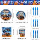 168pcs Monster Truck Party Decorations Plates Napkins Disposable Paper Cups Monster Car Tableware Set Birthday Party Supplies for Kids Boys 1st 2nd 3rd Birthday Decor Serves 24 Guests