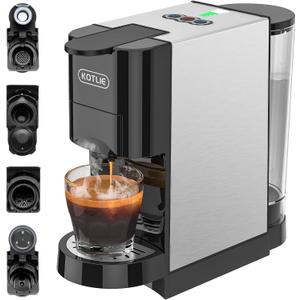 KOTLIE 5in1 Level 7 Water Volume Espresso Machine, 19Bar Single Serve Coffee Maker for KEU* K-Cup Capsules/NES* Original/Dolce Gusto//Ground Coffee/44mm ESE,Hot&Cold Brew Coffee Machine(AC-513HF)