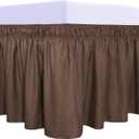 PureFit Wrap Around Ruffled Bed Skirt with Adjustable Elastic Belt - 18 Inch Drop Easy to Put On, Wrinkle Free Bedskirt Dust Ruffles, Bed Frame Cover for Queen, King and C-King Size Beds, Brown (Queen/King - 18" Drop)