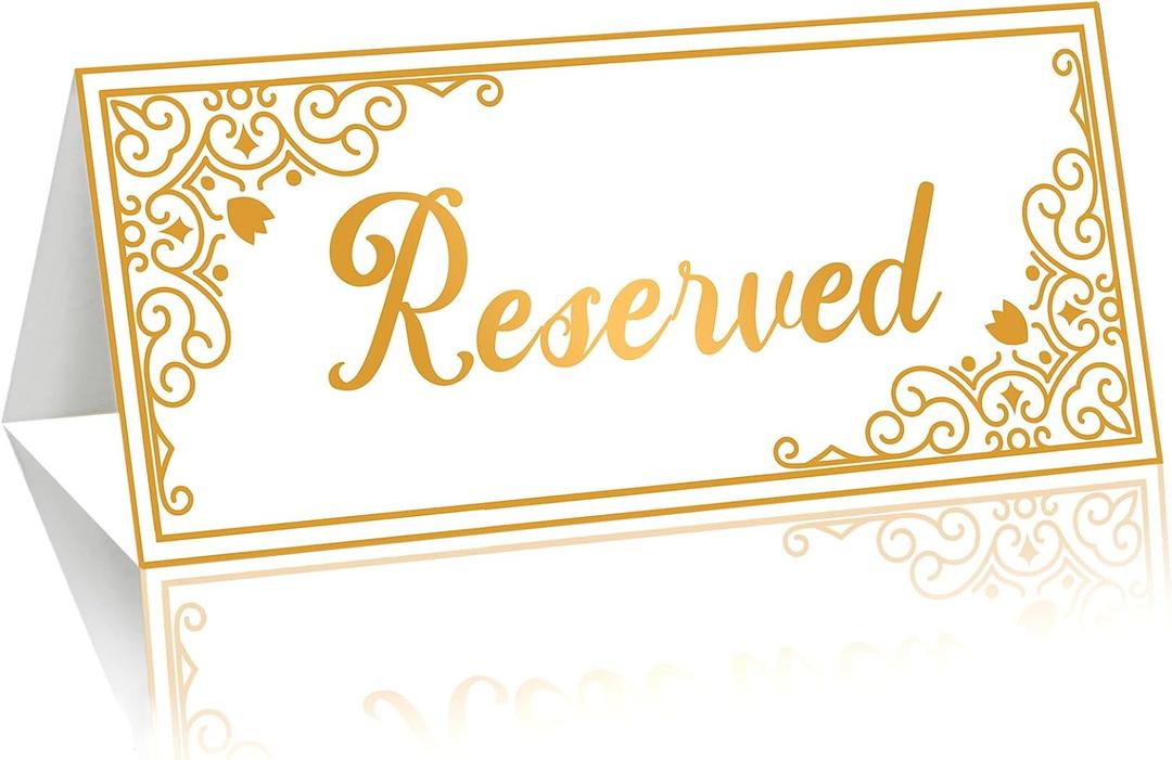 24 Pack Reserved Table Signs for Wedding, Double Sided Gold Reserved Row Seating Signs for Wedding Chairs Tables Tent Place Cards Reception Ceremony Restaurants Event