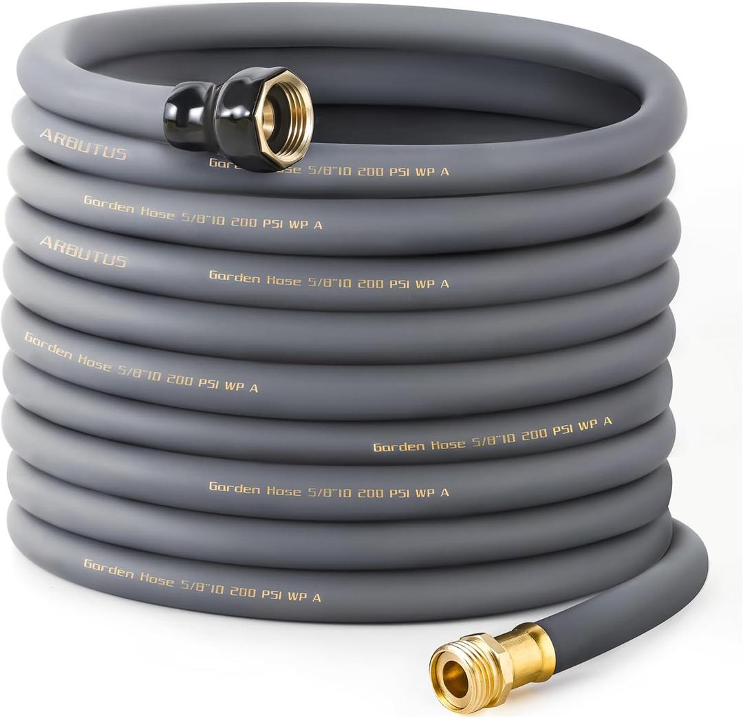 Garden Hose 5/8" x 100ft Brass Rubber Heavy Duty Water Hose 600 PSI Burst Pressure, Durable Flexible Hose for Yard, Car Wash, Pets Gray