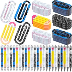 AmazingSpark 24 Sets End of Year Teacher Gifts, Jumbo Acrylic Paper Clips&Teacher Ballpoint Pens, Cute Paperclip Bookmarks Bulk for Back to School, Office Stationery Supplies for Coworkers (4 Style)